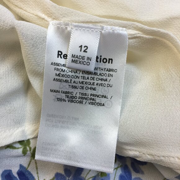 New! Reformation Niara Mini Dress Sz 12 Womans Ivory Clarita Blue Floral Print - Picture 13 of 15